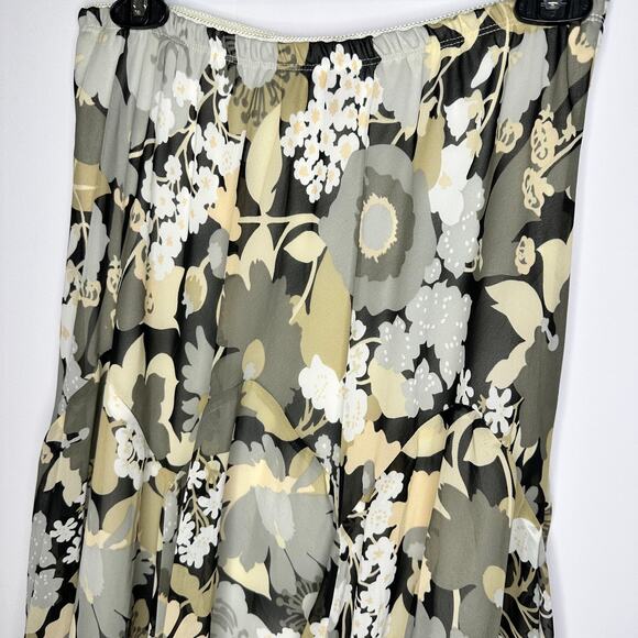 Bob Mackie Floral A-Line Soft Flowy Knee Length Gray Yellow Skirt Medium - Picture 2 of 6